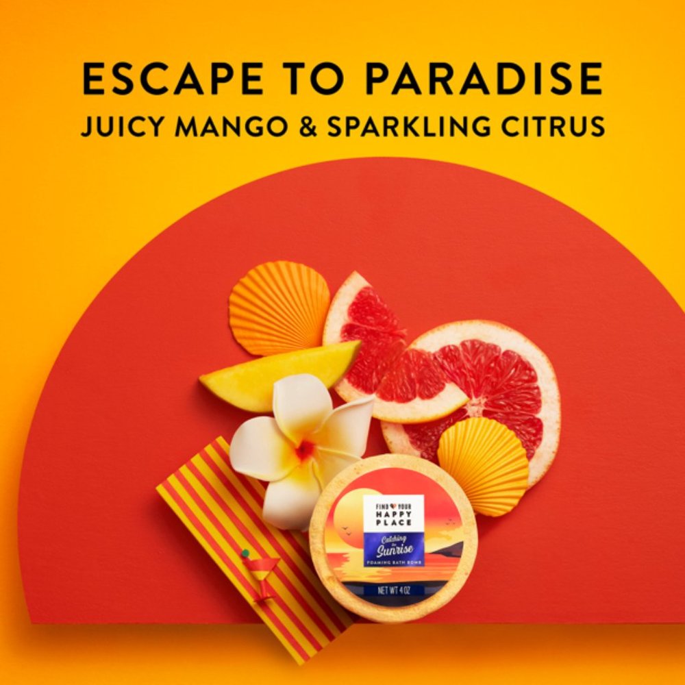 Find Your Happy Place Foaming Bath Bomb Catching the Sunrise Mango Citrus 4oz